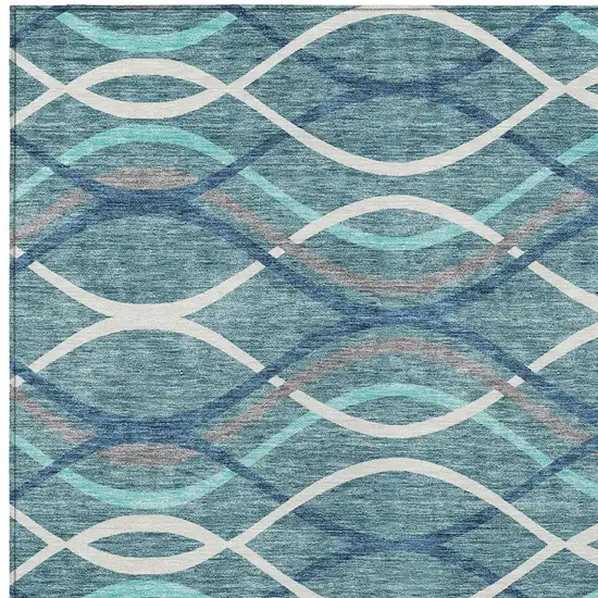 Teal Blue Navy Blue And Gray Abstract Washable Indoor Outdoor Area Rug Photo 4