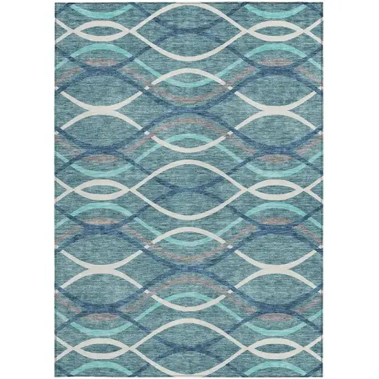 Teal Blue Navy Blue And Gray Abstract Washable Indoor Outdoor Area Rug Photo 5