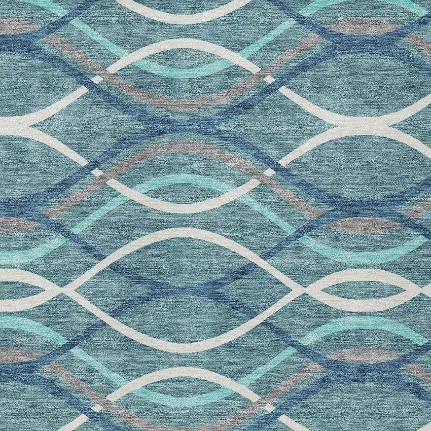 Teal Blue Navy Blue And Gray Abstract Washable Indoor Outdoor Area Rug Photo 4