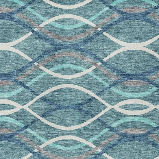 Teal Blue Navy Blue And Gray Abstract Washable Indoor Outdoor Area Rug Photo 4