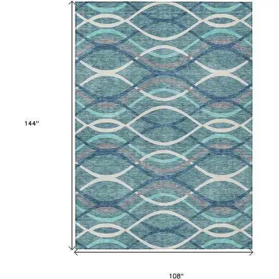 Teal Blue Navy Blue And Gray Abstract Washable Indoor Outdoor Area Rug Photo 7