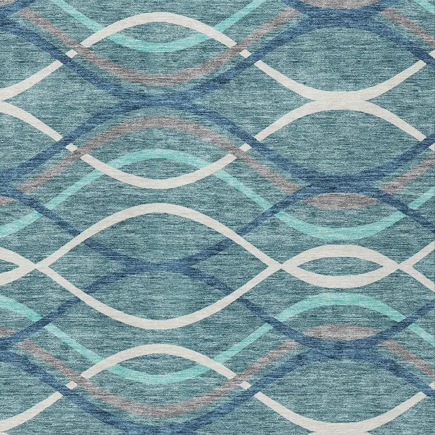 Teal Blue Navy Blue And Gray Abstract Washable Indoor Outdoor Area Rug Photo 4