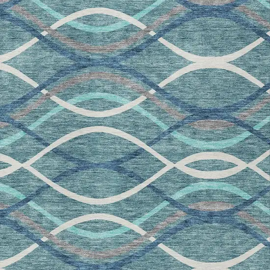 Teal Blue Navy Blue And Gray Abstract Washable Indoor Outdoor Area Rug Photo 4