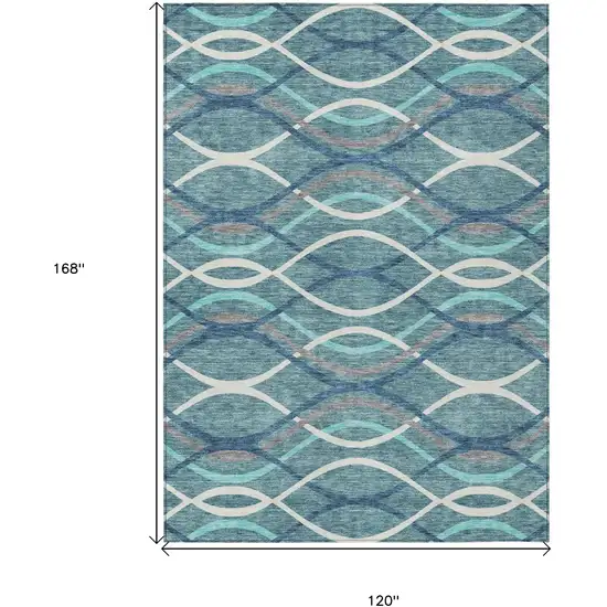 Teal Blue Navy Blue And Gray Abstract Washable Indoor Outdoor Area Rug Photo 7