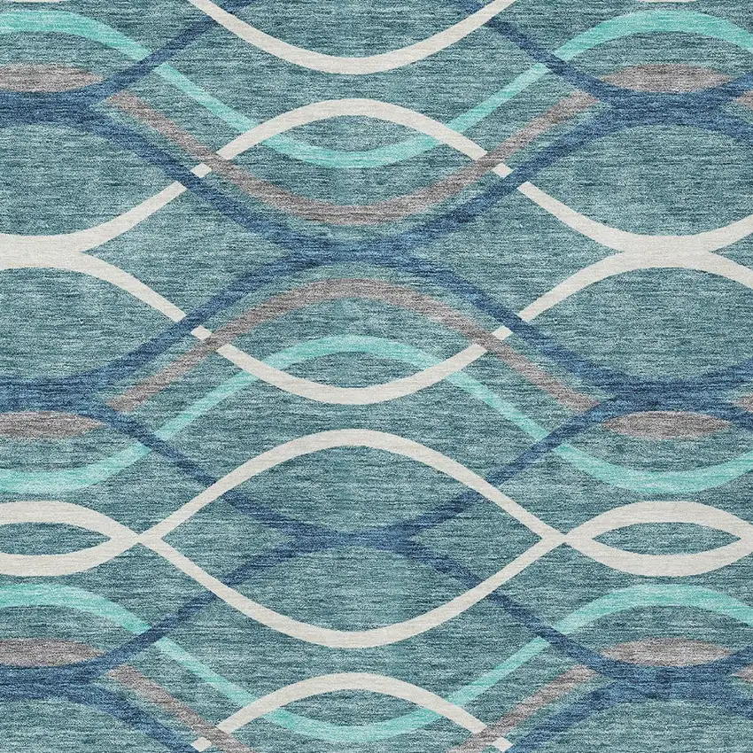 Teal Blue Navy Blue And Gray Abstract Washable Indoor Outdoor Area Rug Photo 4