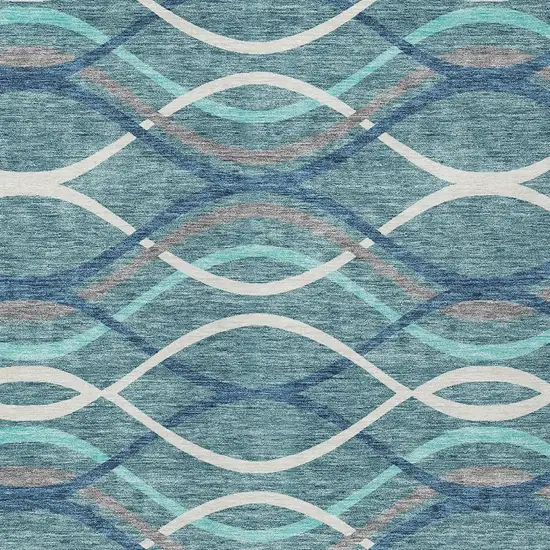 Teal Blue Navy Blue And Gray Abstract Washable Indoor Outdoor Area Rug Photo 4