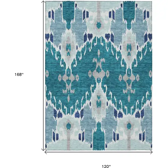 Teal Blue Navy Blue And Gray Ikat Washable Indoor Outdoor Area Rug Photo 3