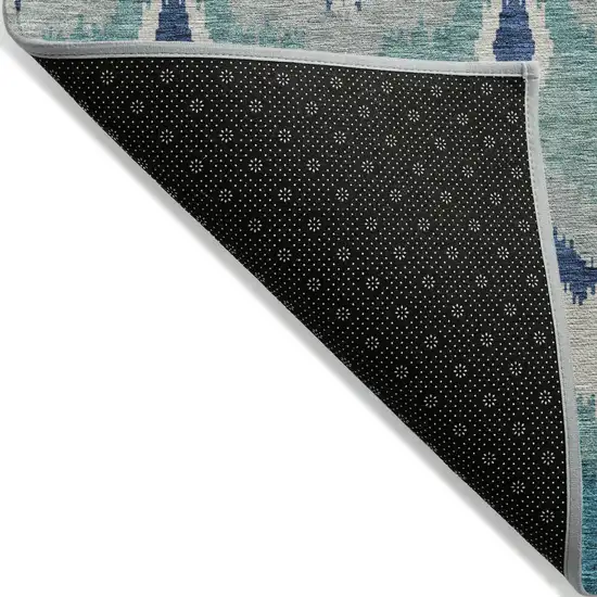 Teal Blue Navy Blue And Ivory Ikat Washable Indoor Outdoor Area Rug Photo 2