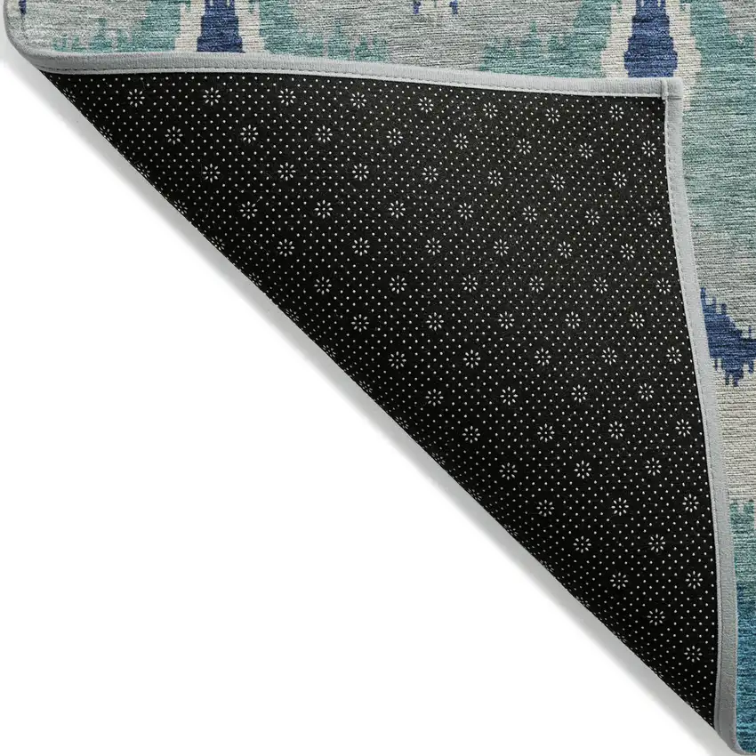 Teal Blue Navy Blue And Ivory Ikat Washable Indoor Outdoor Area Rug Photo 2