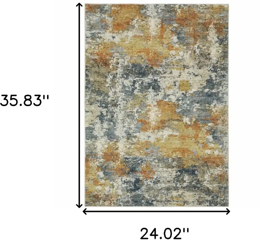 Teal Blue Orange Gold Grey Tan Brown And Beige Abstract Printed Stain Resistant Non Skid Area Rug Photo 9