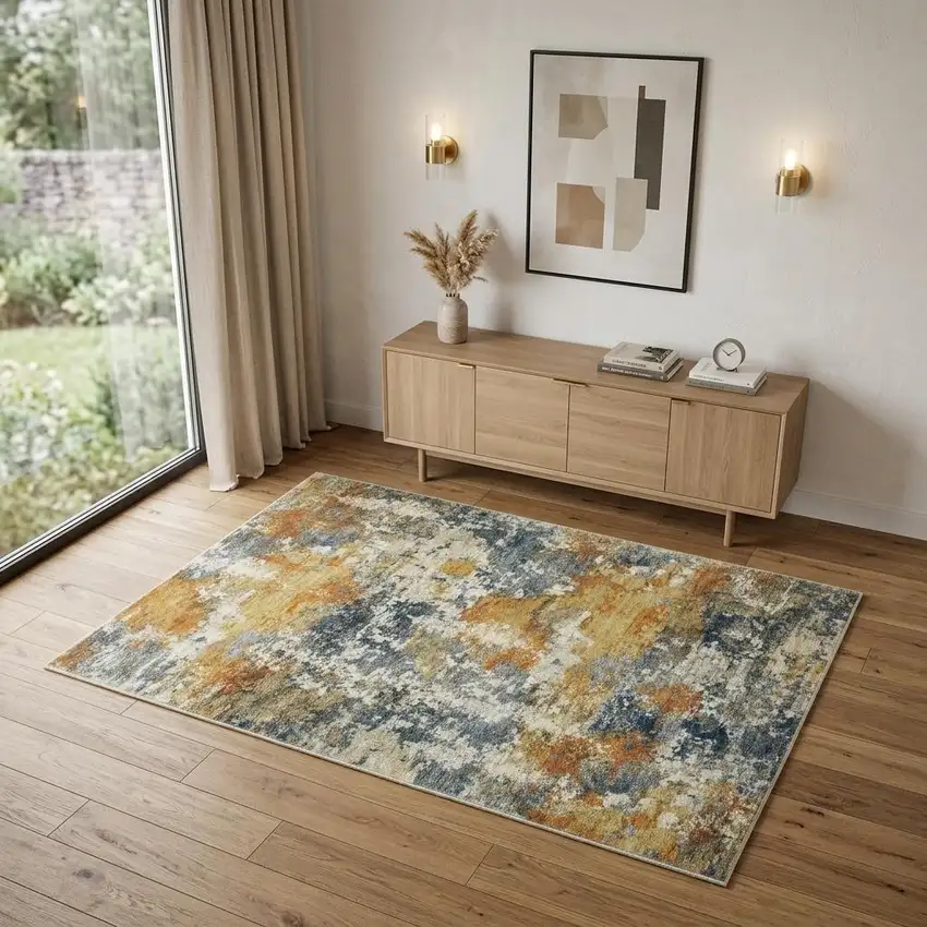 Teal Blue Abstract Non Skid Area Rug Photo 1