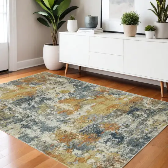 Teal Blue Abstract Non Skid Area Rug Photo 1