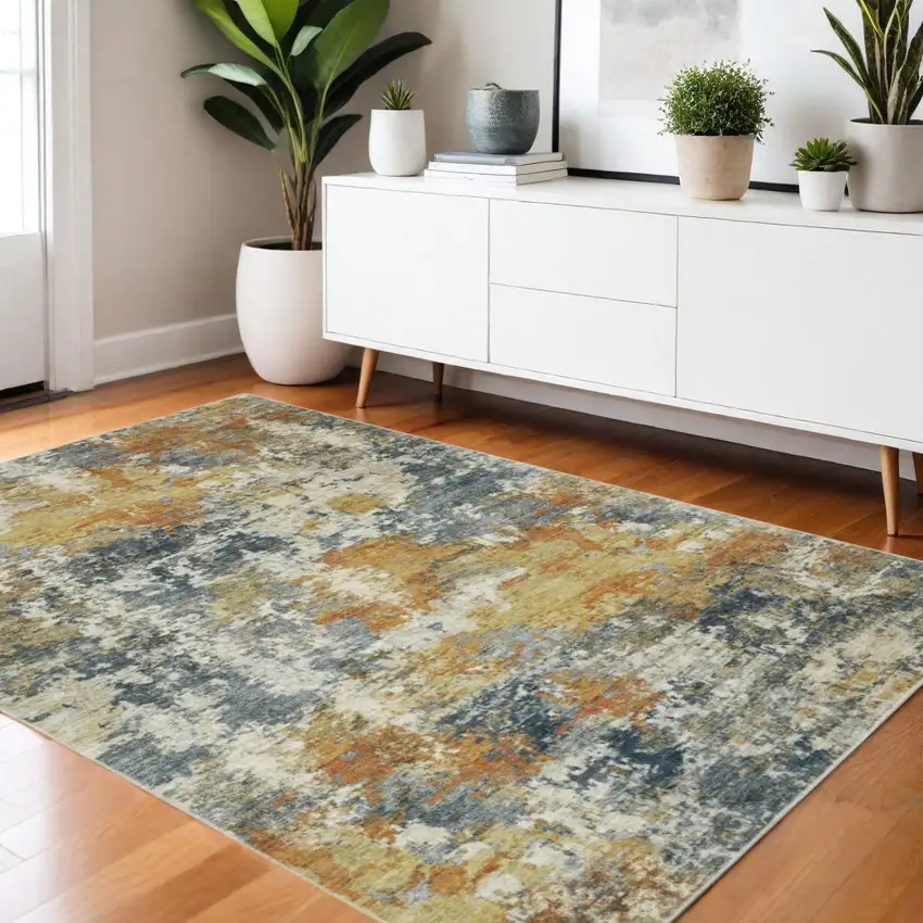 Teal Blue Abstract Non Skid Area Rug Photo 1