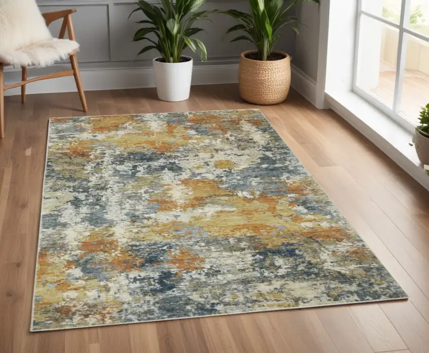 Teal Blue Abstract Non Skid Area Rug Photo 1