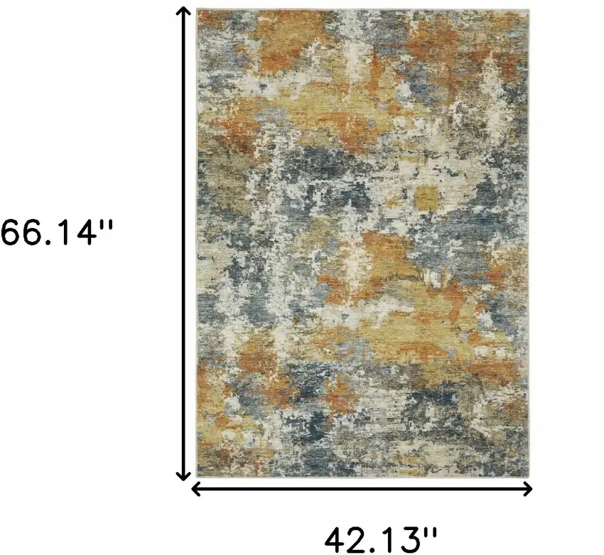 Teal Blue Orange Gold Grey Tan Brown And Beige Abstract Printed Stain Resistant Non Skid Area Rug Photo 9