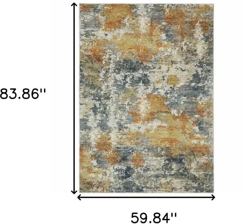 Teal Blue Orange Gold Grey Tan Brown And Beige Abstract Printed Stain Resistant Non Skid Area Rug Photo 9