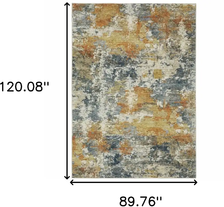 Teal Blue Orange Gold Grey Tan Brown And Beige Abstract Printed Stain Resistant Non Skid Area Rug Photo 9