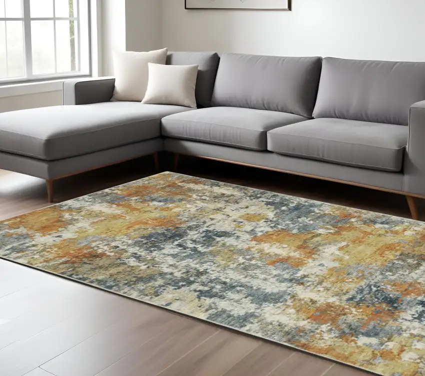 Teal Blue Abstract Non Skid Area Rug Photo 1