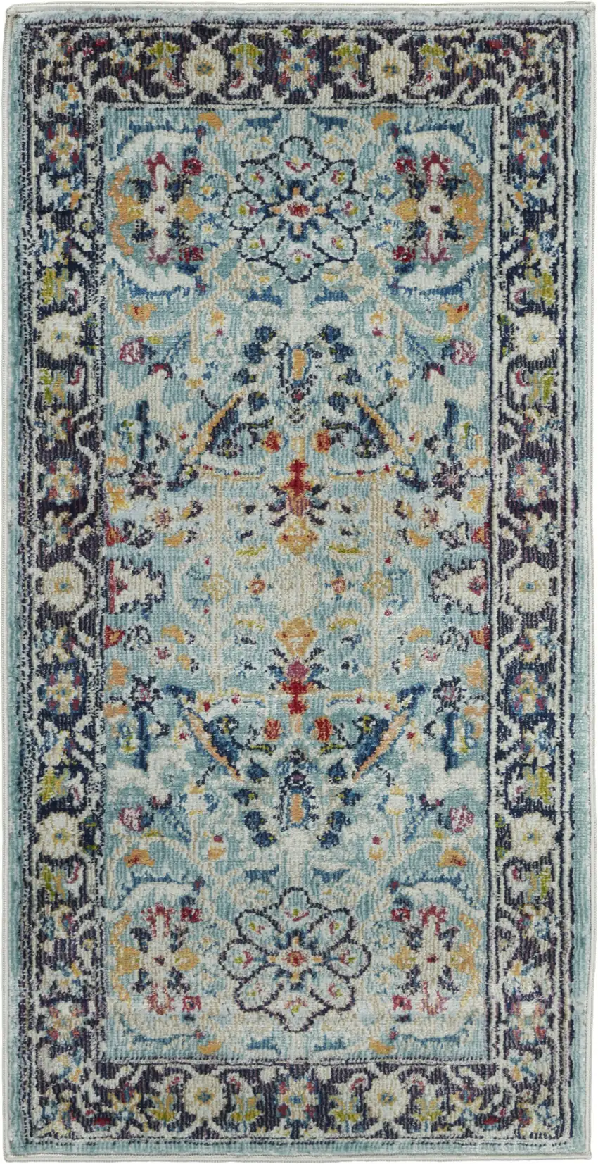 Teal Blue Orange and Black Floral Distressed Non Skid Area Rug Photo 7