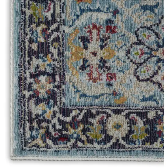 Teal Blue Orange and Black Floral Distressed Non Skid Area Rug Photo 9