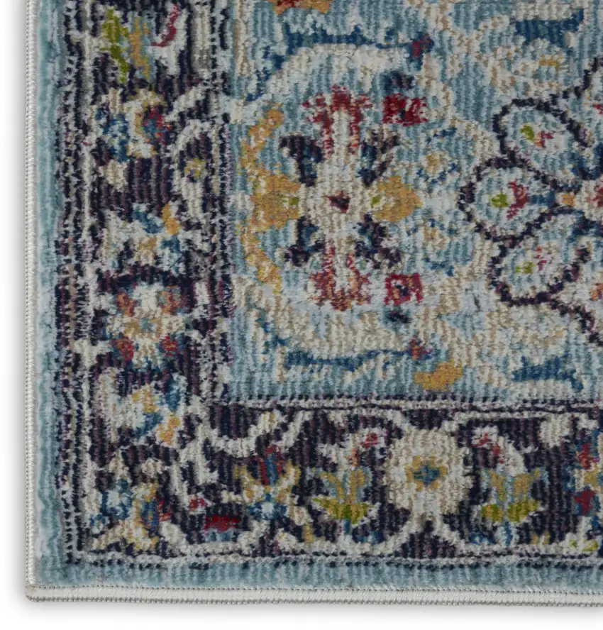 Teal Blue Orange and Black Floral Distressed Non Skid Area Rug Photo 9