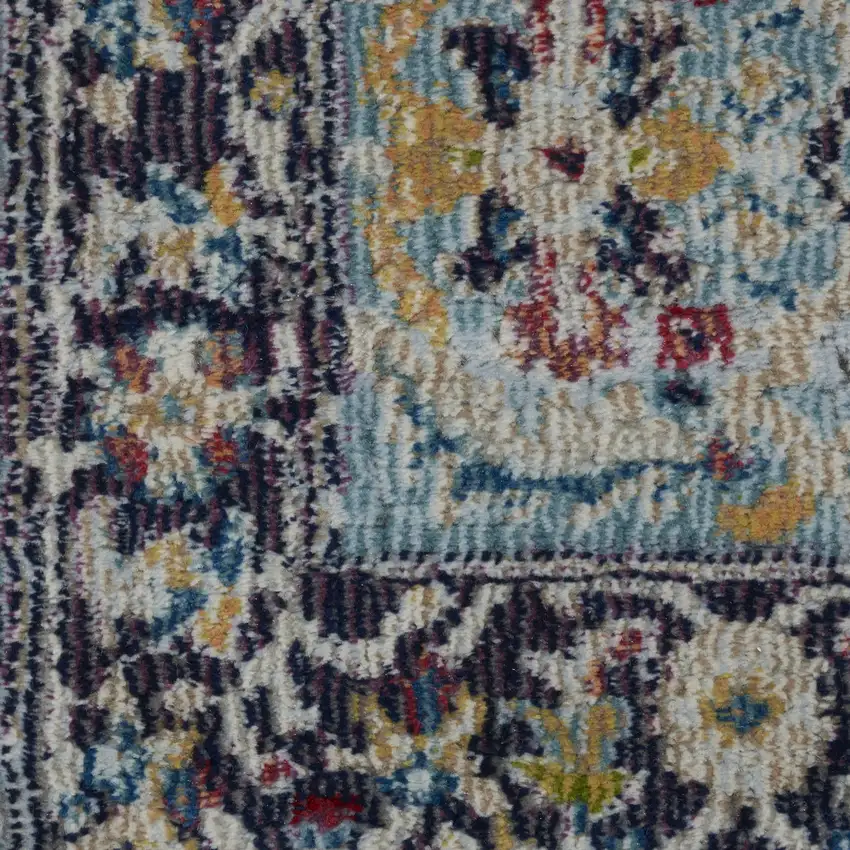 Teal Blue Orange and Black Floral Distressed Non Skid Area Rug Photo 4