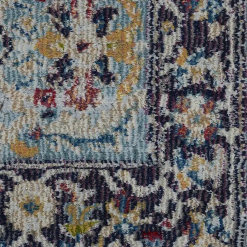 Teal Blue Orange and Black Floral Distressed Non Skid Area Rug Photo 3