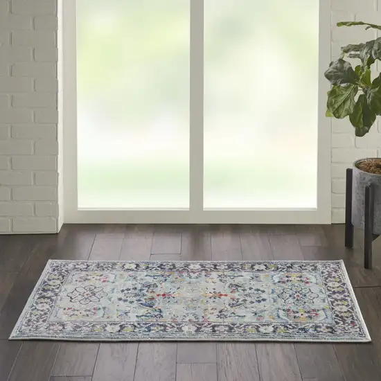 Teal Blue Orange and Black Floral Distressed Non Skid Area Rug Photo 5