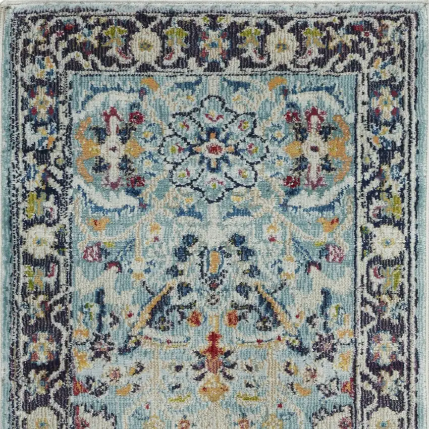 Teal Blue Orange and Black Floral Distressed Non Skid Area Rug Photo 9