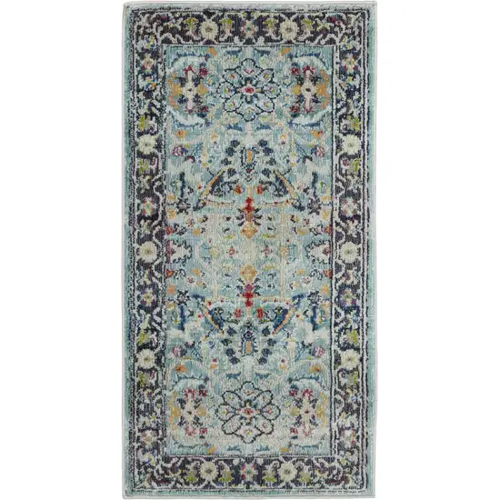 Teal Blue Orange and Black Floral Distressed Non Skid Area Rug Photo 2