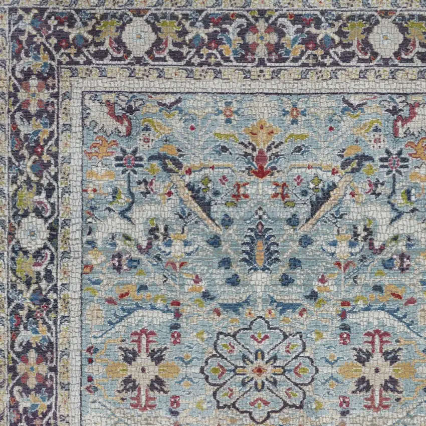 Teal Blue Orange and Black Floral Distressed Non Skid Area Rug Photo 7