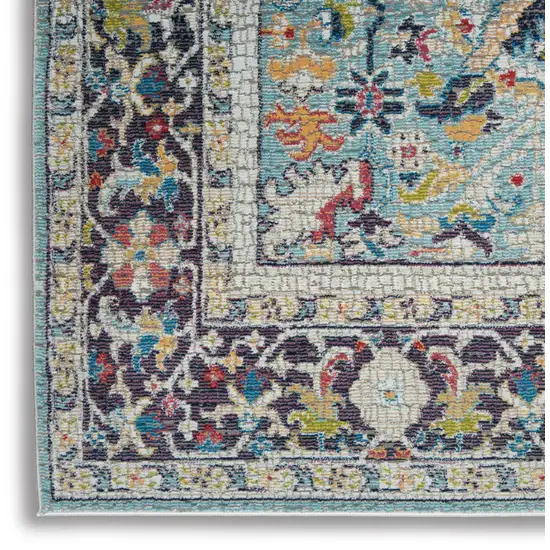 Teal Blue Orange and Black Floral Distressed Non Skid Area Rug Photo 2