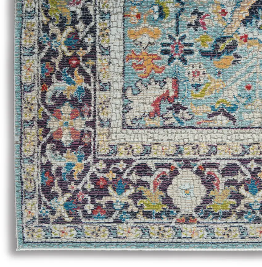 Teal Blue Orange and Black Floral Distressed Non Skid Area Rug Photo 2