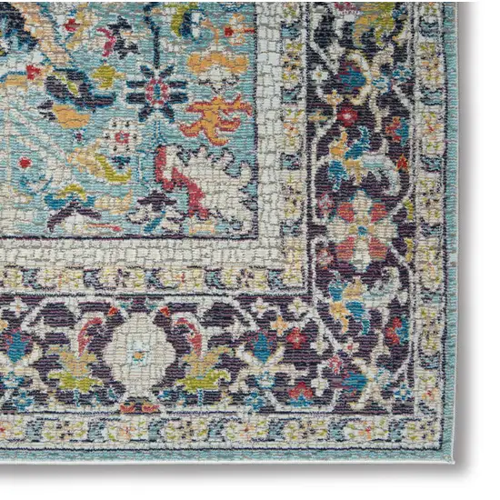 Teal Blue Orange and Black Floral Distressed Non Skid Area Rug Photo 4