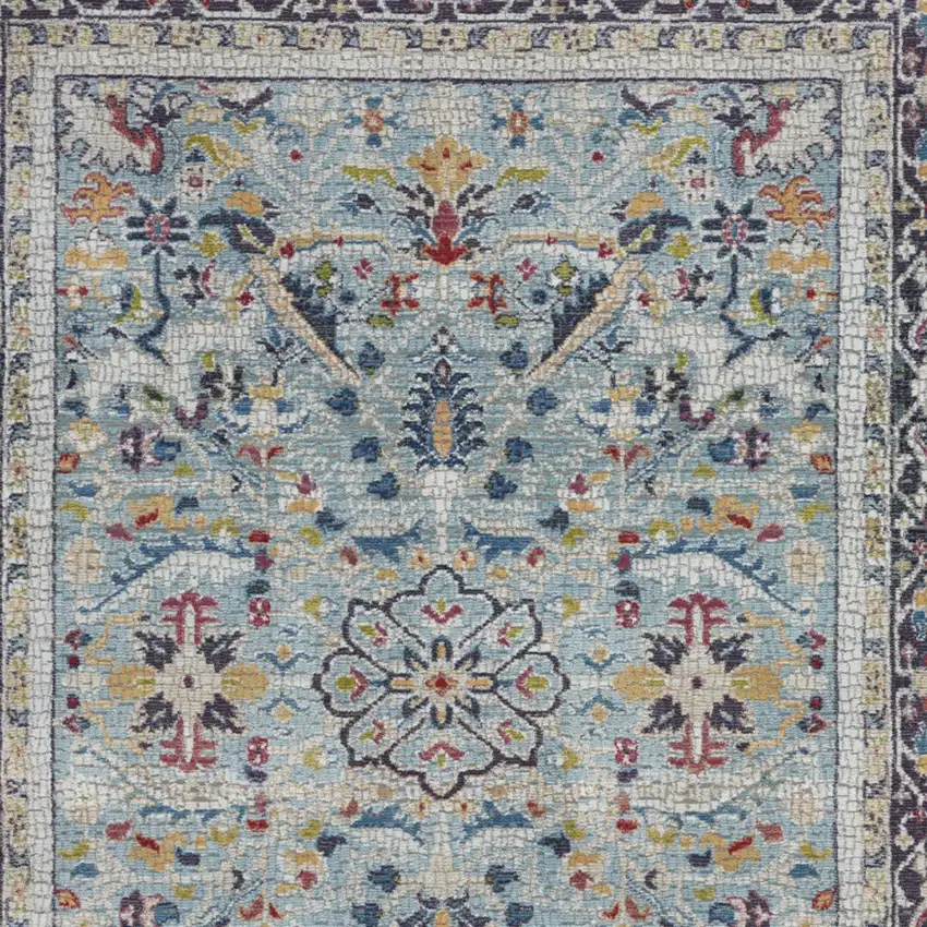 Teal Blue Orange and Black Floral Distressed Non Skid Area Rug Photo 8