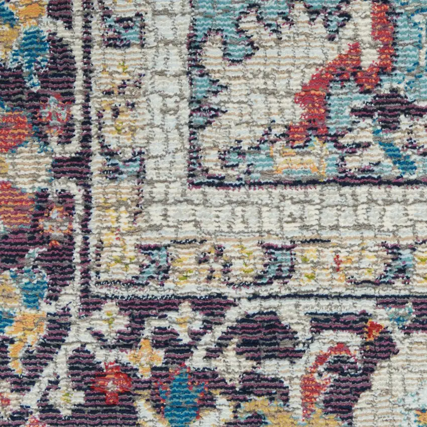 Teal Blue Orange and Black Floral Distressed Non Skid Area Rug Photo 9