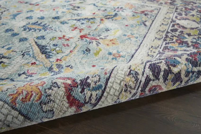 Teal Blue Orange and Black Floral Distressed Non Skid Area Rug Photo 7
