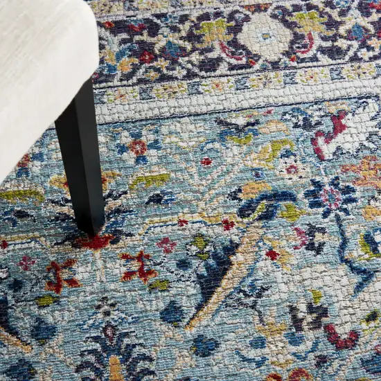 Teal Blue Orange and Black Floral Distressed Non Skid Area Rug Photo 6