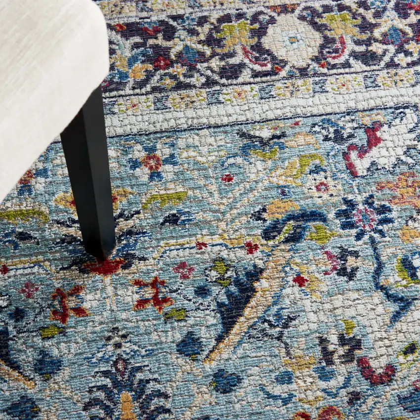 Teal Blue Orange and Black Floral Distressed Non Skid Area Rug Photo 6