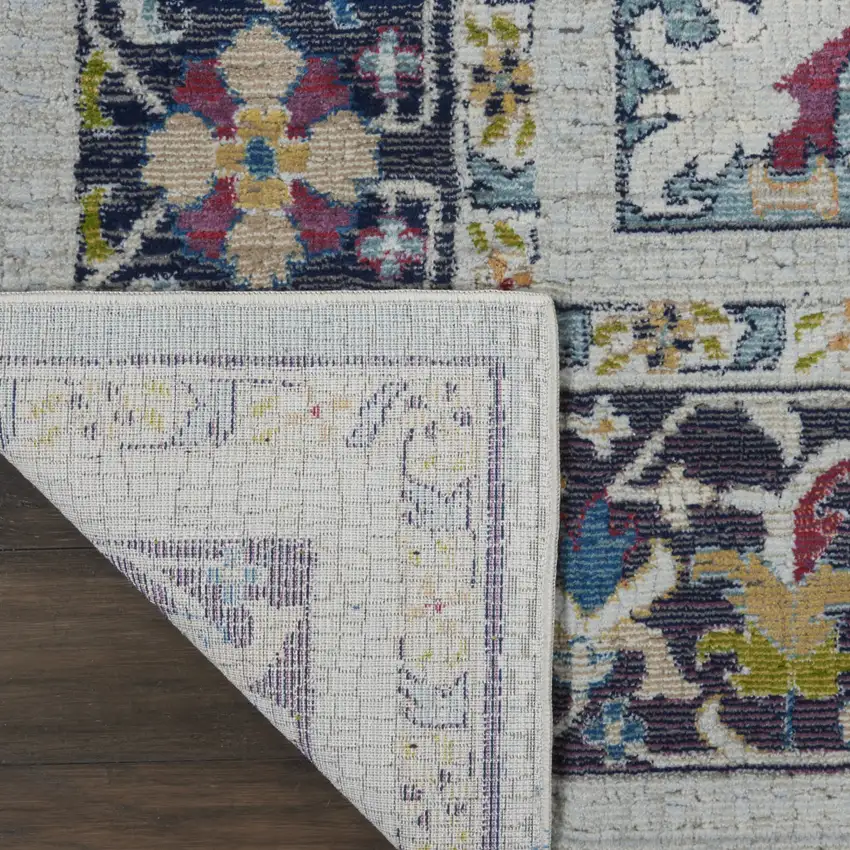 Teal Blue Orange and Black Floral Medallion Distressed Non Skid Area Rug Photo 9