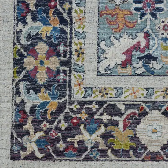 Teal Blue Orange and Black Floral Medallion Distressed Non Skid Area Rug Photo 6