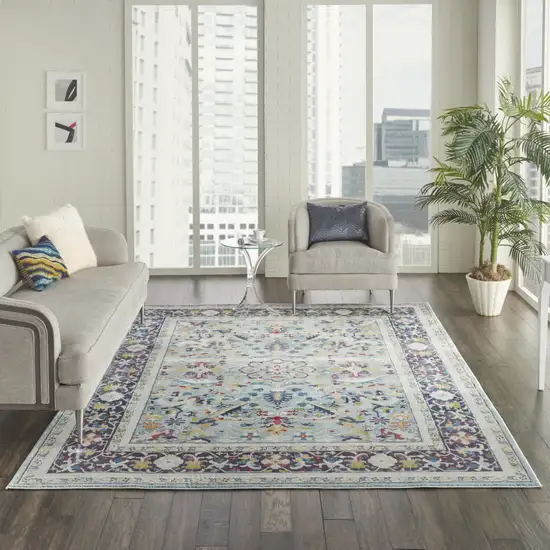 Teal Blue Orange and Black Floral Medallion Distressed Non Skid Area Rug Photo 3