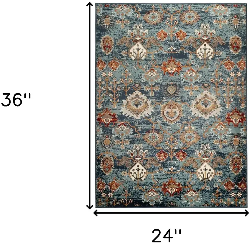 Teal Blue Oriental Power Loom Area Rug With Fringe Photo 8