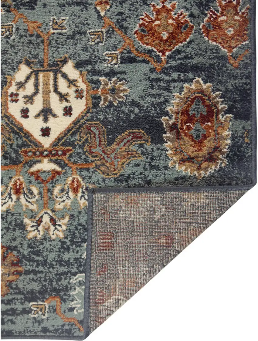Teal Blue Oriental Power Loom Area Rug With Fringe Photo 3