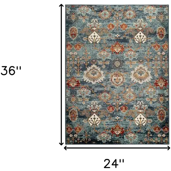 Teal Rust and Orange Oriental Power Loom Area Rug Photo 3