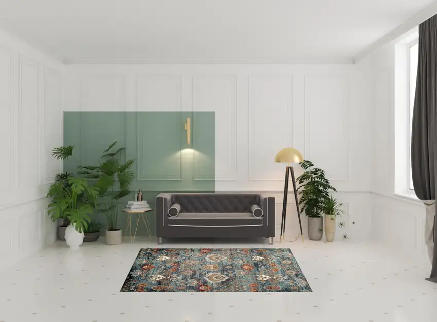 Teal Blue Oriental Power Loom Area Rug With Fringe Photo 4