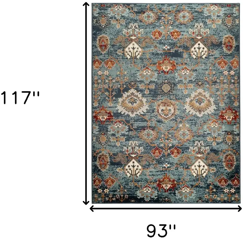 Teal Blue Oriental Power Loom Area Rug Photo 8