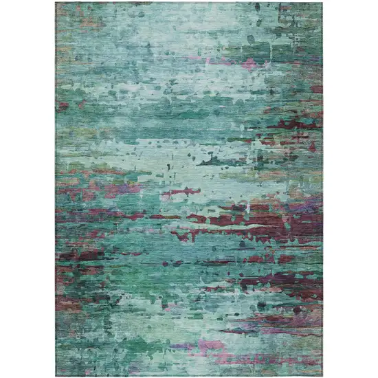 Teal Blue Pale Aqua And Plum Abstract Washable Indoor Outdoor Area Rug Photo 7