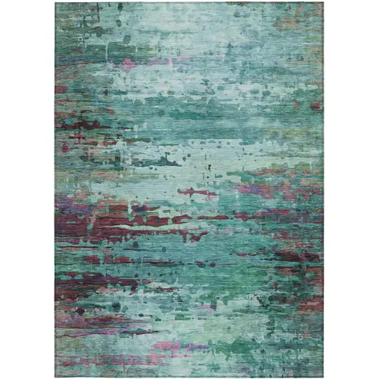 Teal Blue Pale Aqua And Plum Abstract Washable Indoor Outdoor Area Rug Photo 8
