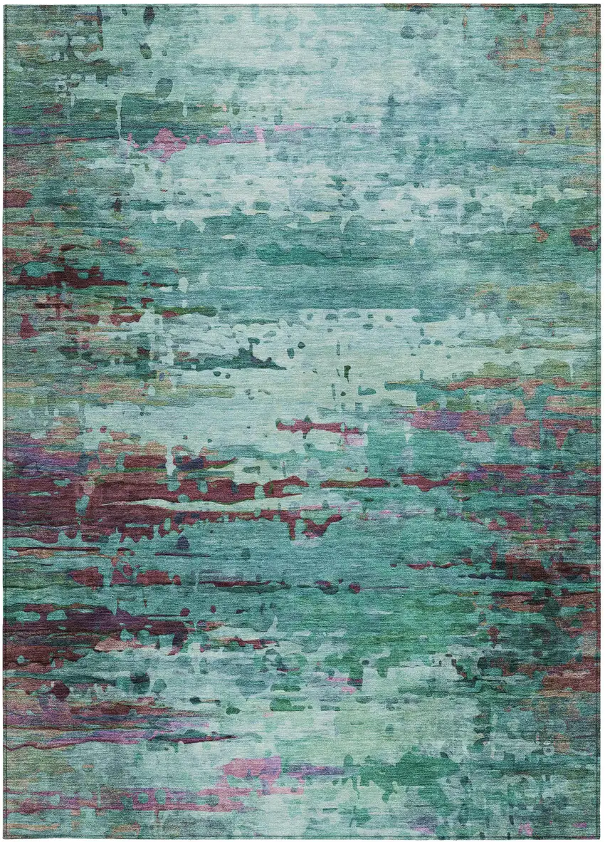 Teal Blue Pale Aqua And Plum Abstract Washable Indoor Outdoor Area Rug Photo 8